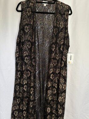 LuLaRoe Joy XL Black Gold Rose Shimmer Elegant Vest NWT